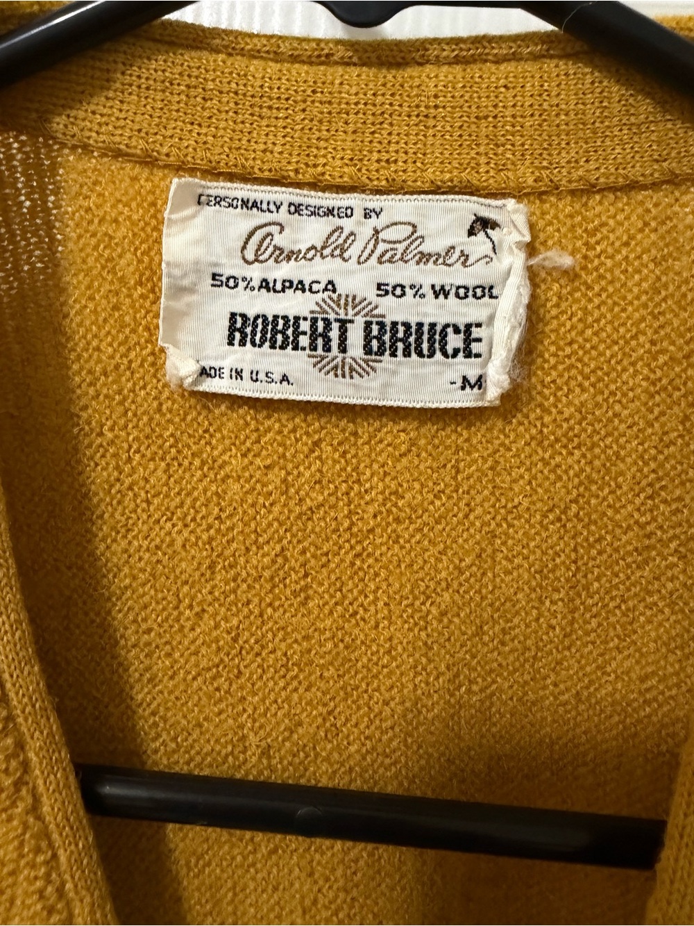 VTG 60s Arnold Palmar Robert Bruce Alpaca Wool Mustard Cardigan Sweater M Men - Picture 2 of 14